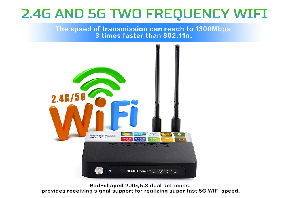 ТВ-приставка Android 8 1 CSA93 PLUS 2 4G + 5G WiFi Bluetooth 4 0 RAM 64G eMMC HDMI RK3328 четырехъядерный H.256 4k UCD