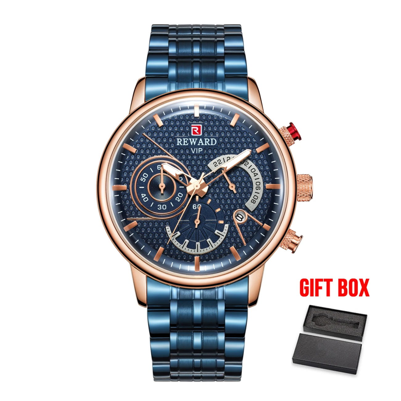 rose blue w box Relogio Masculino, мужские часы, лучший бренд, роскошные спортивные кварцевые часы с хронографом, военные наручные часы для мужчин, наручные часы - Цвет: rose blue w box