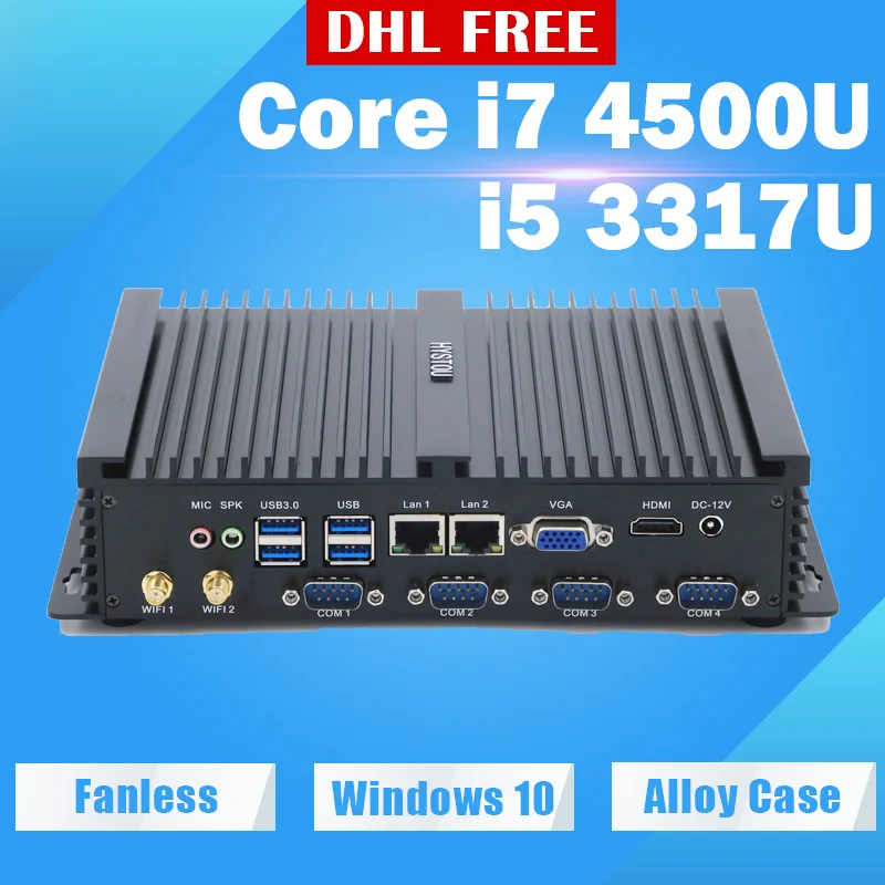 Безвентиляторный промышленный Мини ПК Core i7 4500U Core i5 5250U Core i3 5005U minipc dual lan дешевый celeron 1037U i5 мини ПК Windows XP