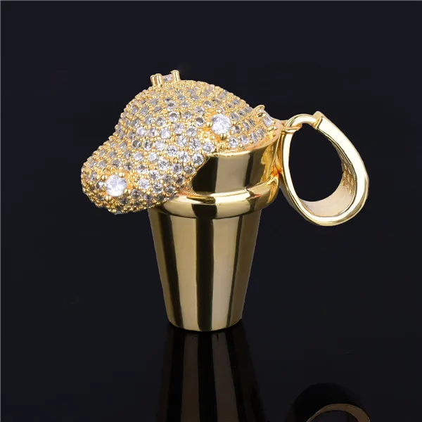 Мужское ожерелье с кулоном Lean Gold Cup, со льдом, стальная цепочка, золотой, серебряный цвет, кубический циркон, хип-хоп ювелирное изделие для подарка - Окраска металла: Gold gold