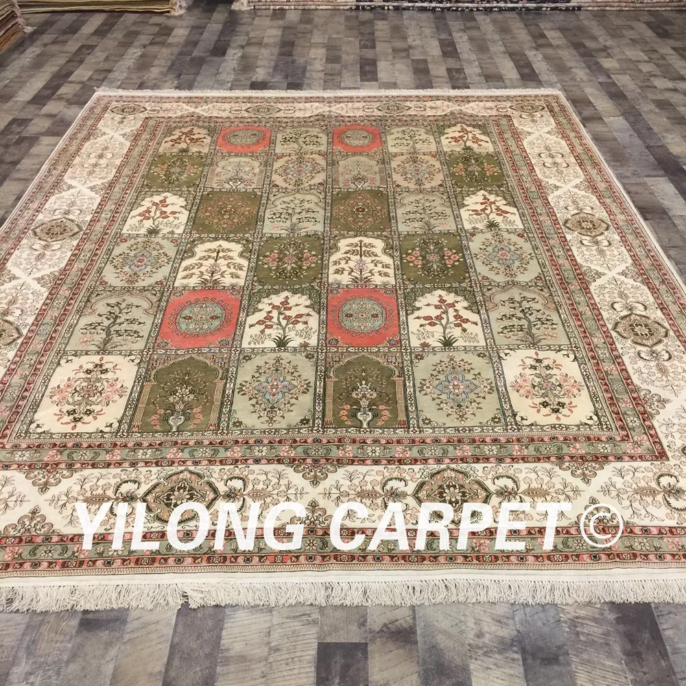 Yilong 8'x10' ручной работы персидский шелковый ковер четыре сезона сад сцена