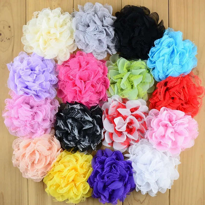 Бесплатная доставка потертый Шифоновый Цветок 3 94 дюйма с зажимами для волос