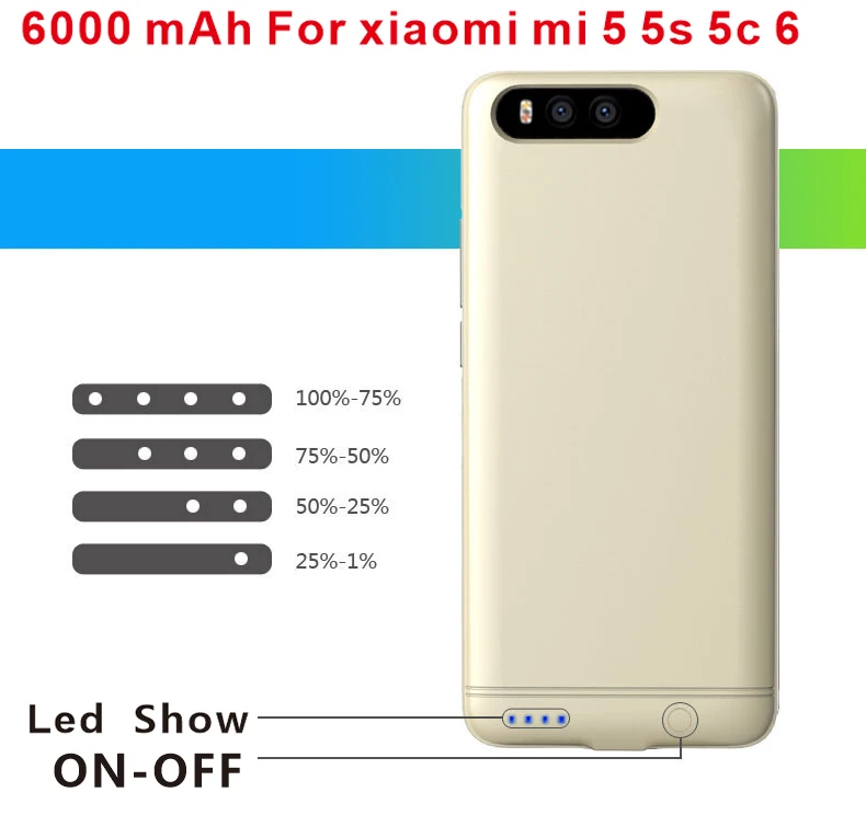 6000 мАч для xiaomi mi 5 5S 5c 6 Чехол внешнего резервного зарядного устройства чехол