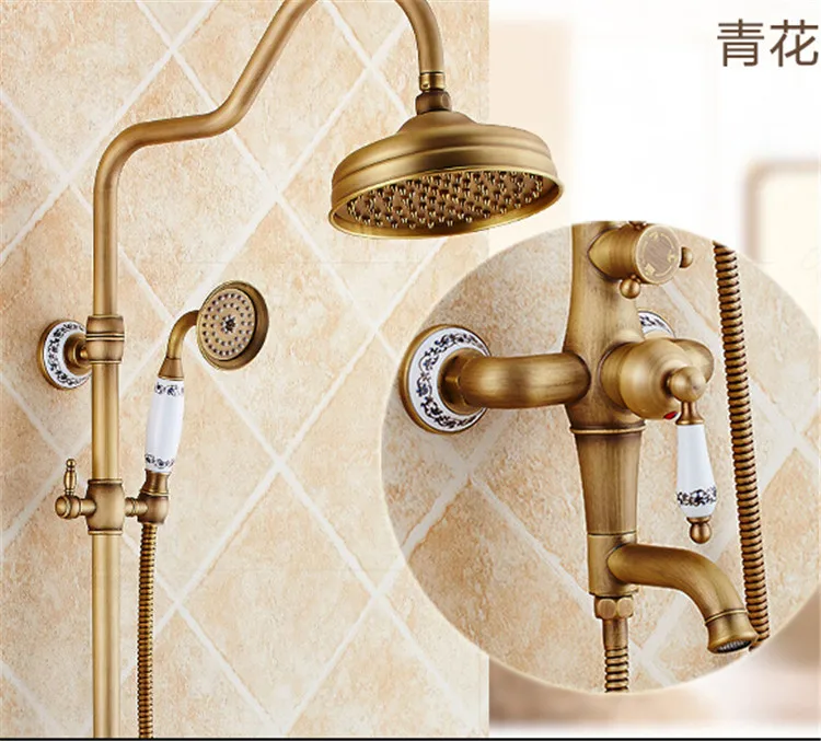 Высокое Качество Ванная Комната Античная Латунь Дождь Душ Душевая Кран
