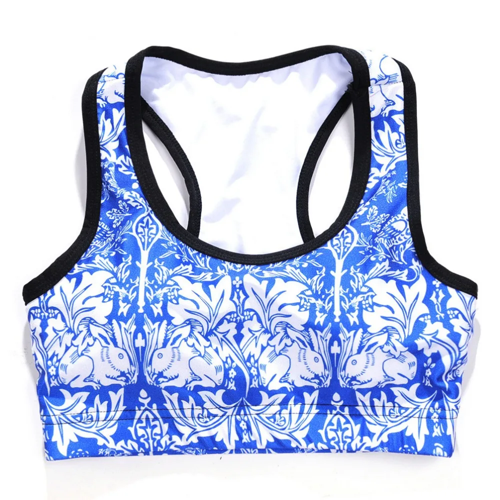 

Women Blue and White Rabbit Fitness Short Vest Workout Wireless Underwear Seamless Stretch Tank Top Hiphop Soft Bra