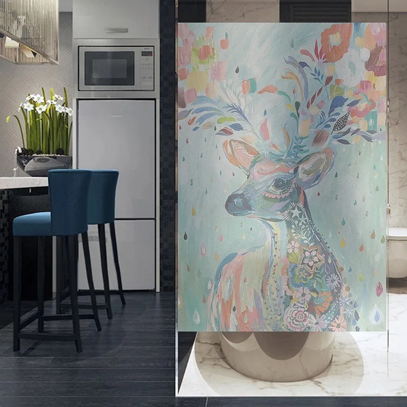 Пользовательский размер витражное окно пленка Радуга олень статическое