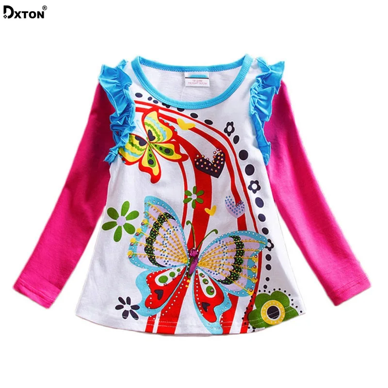 Dxton/футболка с длинными рукавами для девочек топы бабочками футболки цветочным