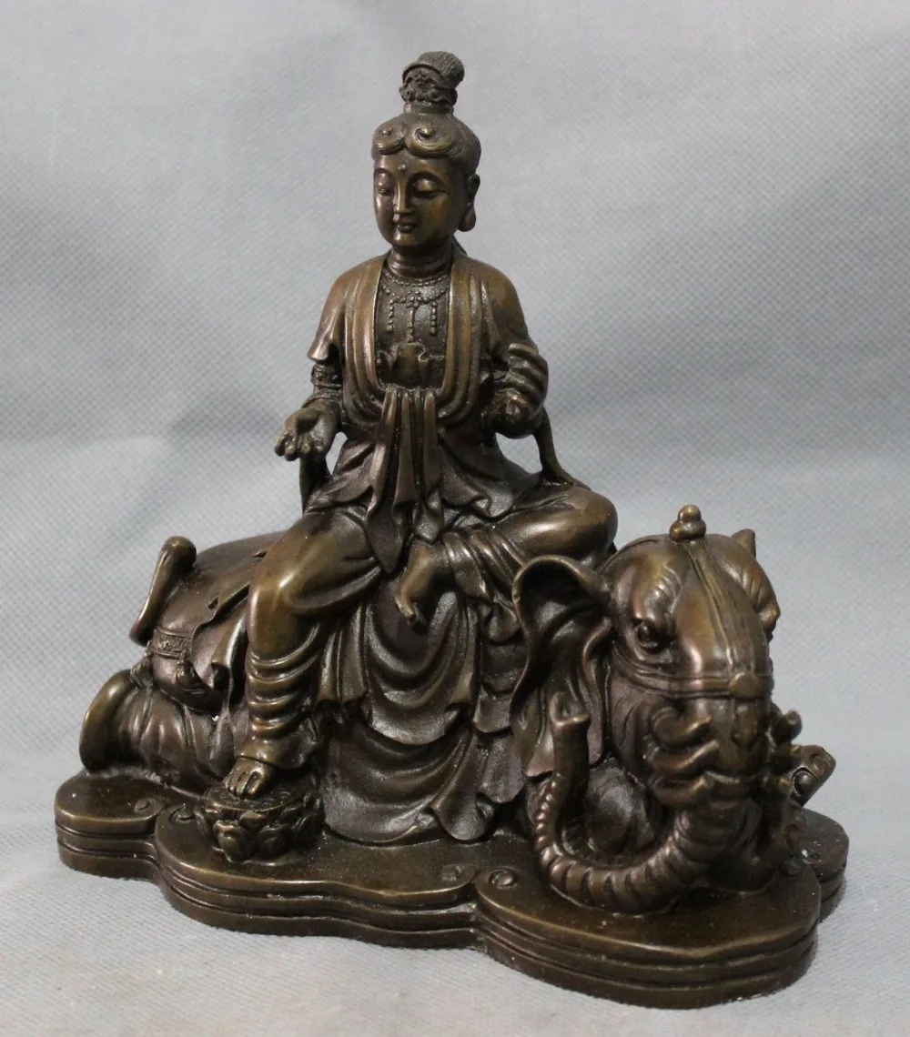 4024++Chinese Buddhism Pure Bronze Kwan-Yin GuanYin Buddha Ride Elephant Statue | Дом и сад