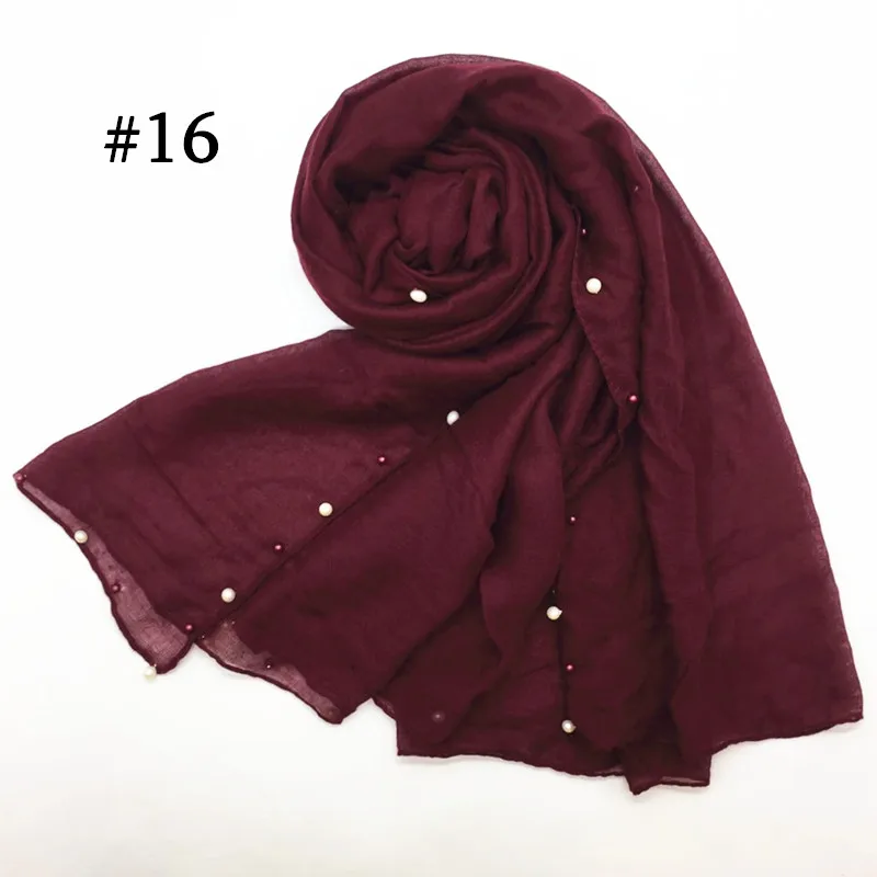 number 16 Новинка, Лидер продаж, простой Разноцветный жемчуг, hijabs, женская вискоза, однотонный шарф, красивый шарф, украшенный бисером, мусульманская голова, обертывания, элегантные 10 шт., быстрая - Цвет: number 16