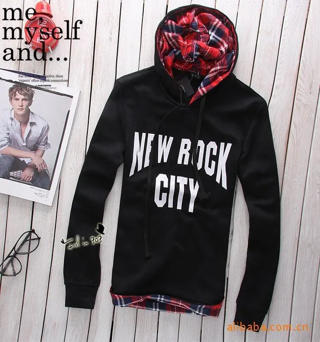 New Fashion Winter Men V-neck Two Lattice Flanging Fleece Hoodied Sweater Free shipping | Мужская одежда