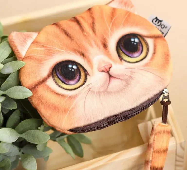M214 с милым рисунком кота домашних животных Kitty с плюшевой подкладкой, с отделением для монет, кошелек для девочек Для женщин подарок