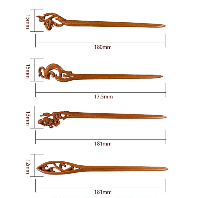 4 style Retro Women Hair Accessories Ethnic Lady Wooden Handmade Carved Flower Chopstick Stick Pin Wood Clasp JL |