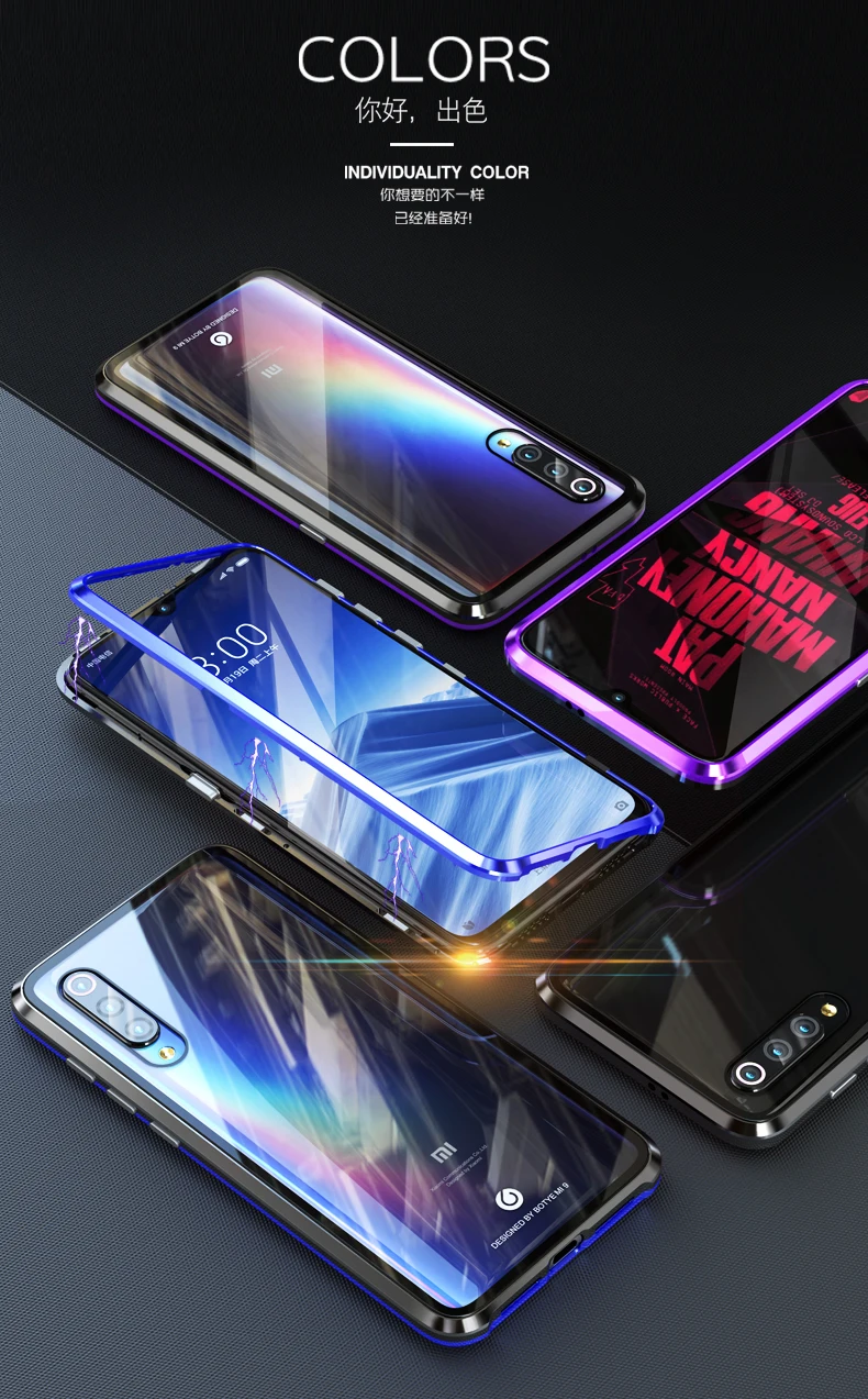 Металлический магнитный чехол для Xiaomi mi 9 mi 9, чехол, стеклянный чехол на заднюю панель, чехол s для Xiaomi mi 9, чехол+ Гидрогелевая пленка для Xiao mi 9