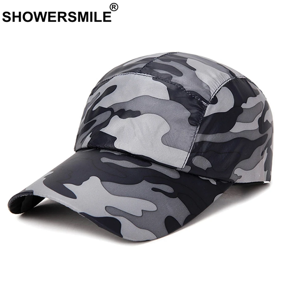 SHOWERSMILE мужская бейсбольная Кепка камуфляжная летняя кепка уличная синяя Snapback дышащая мужская Спортивная Кепка Регулируемая альпинистская Кепка папа
