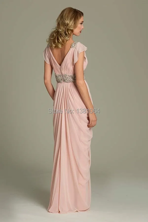 Vestidos De Fiesta 2014 New Design Sexy V-Neck A-Line Short Sleeve Chiffon Long Formal Prom Dresses | Свадьбы и торжества