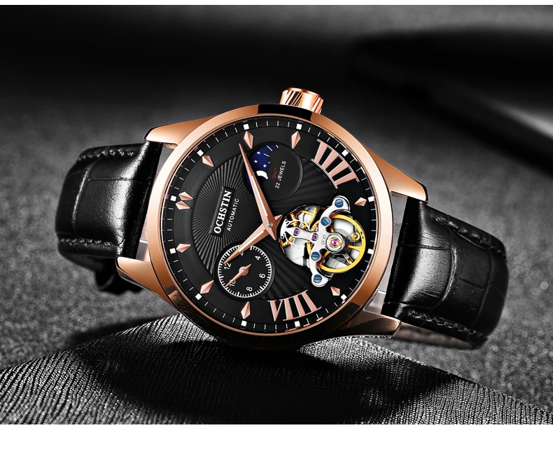 Роскошные мужские механические часы Топ бренд Tourbillon Скелет Автоматическая светящаяся неделя Водонепроницаемые кожаные Наручные часы Подарки Relogio