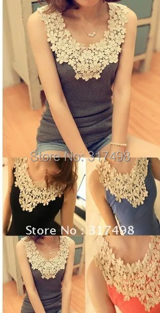 

Free shipping!!! Women's tank tops/ lady's camis vests/ 100% cotton vests/ O collar Flowers knitting