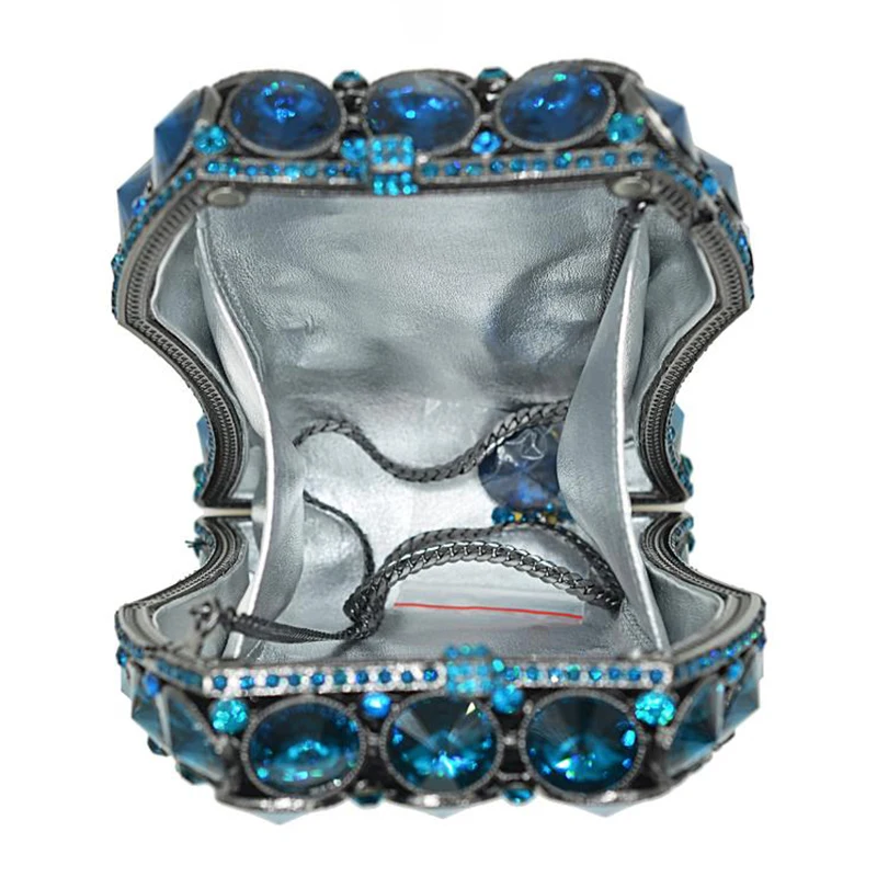 

Fashion Blue Evening Clutch Bag Crystal Women Clutches Handbags Hollow Out Ladies Diamond Peacock Shape Purse Shoulder Clutch