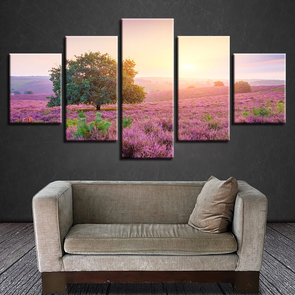 Картины на холсте модульное настенное искусство 5 шт. рассвет дерево Лаванда