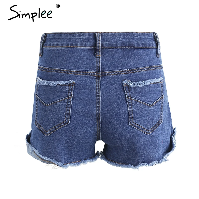 Simplee джинсовые шорты женские пуговицы Эластичный Бант бахрома синие с высокой