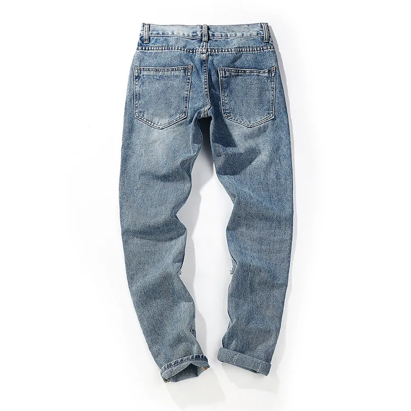 

Reflective Men Skinny Ripped Jeans 2018 Vintage Biker Jogger Distressed Hole Baggy Denim Slim Fit Casual Pants US Size