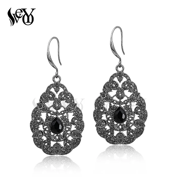 black Кристалл veyo серьги-Крючки для ушей стразы серьги для женщин классический Лидер продаж высокое качество Brincos Pendientes - Окраска металла: black