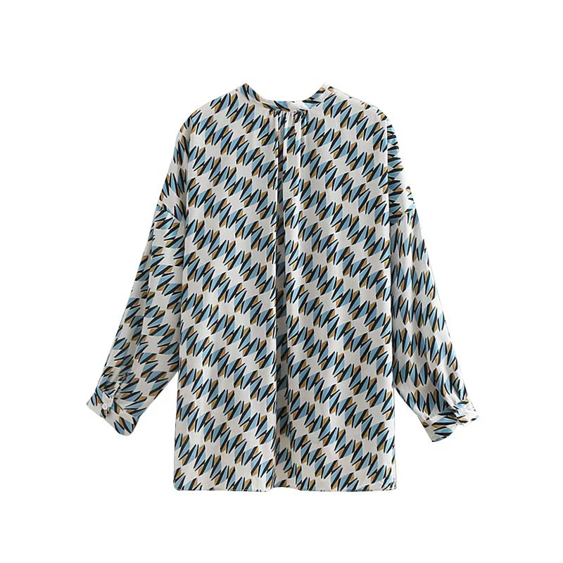 Bella Philosphy women vintage geometric pattern blouse pocket long sleeve pleated shirts ladies fashion chic tops blusas LLA172 | Женская