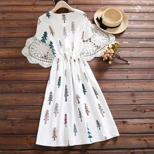 Сладкое Лето Печать Vestidos Verano 2018 Мори девушка Для женщин хлопок свободное платье