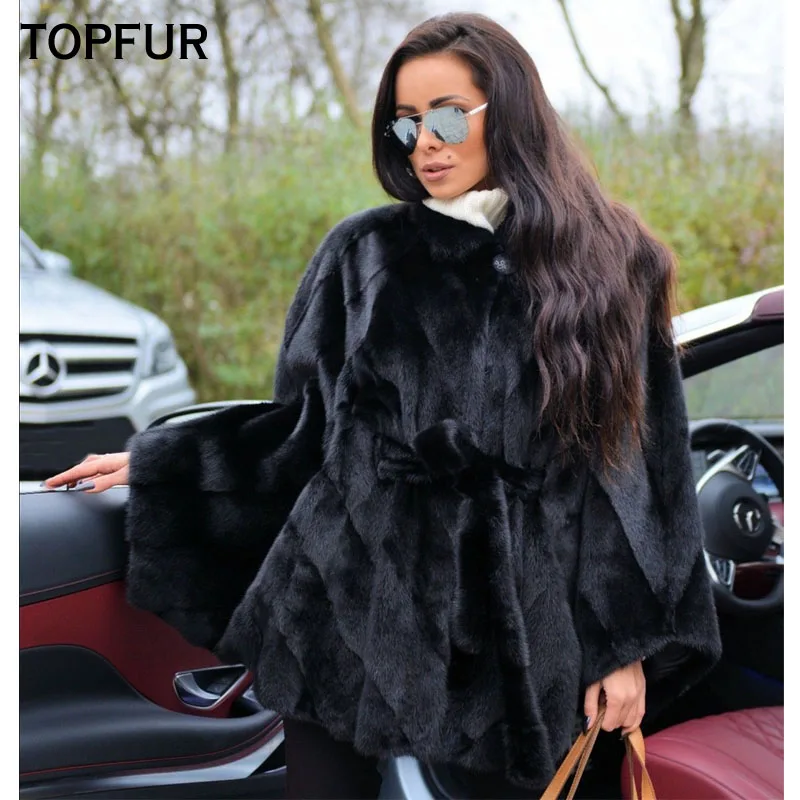 TOPFUR 2019 Новая мода зимнее женское пальто летучая мышь из натурального меха для
