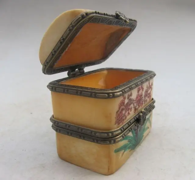

Elaborate Chinese Small Vintage Antique Bone Plum Trinket Jewelry Box