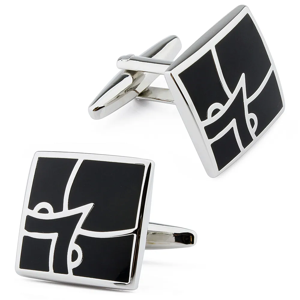 

1 Pair Retail Black Enamel Jewelry Cufflinks for Men Shirt Simple Cuff link Button with Gift Box