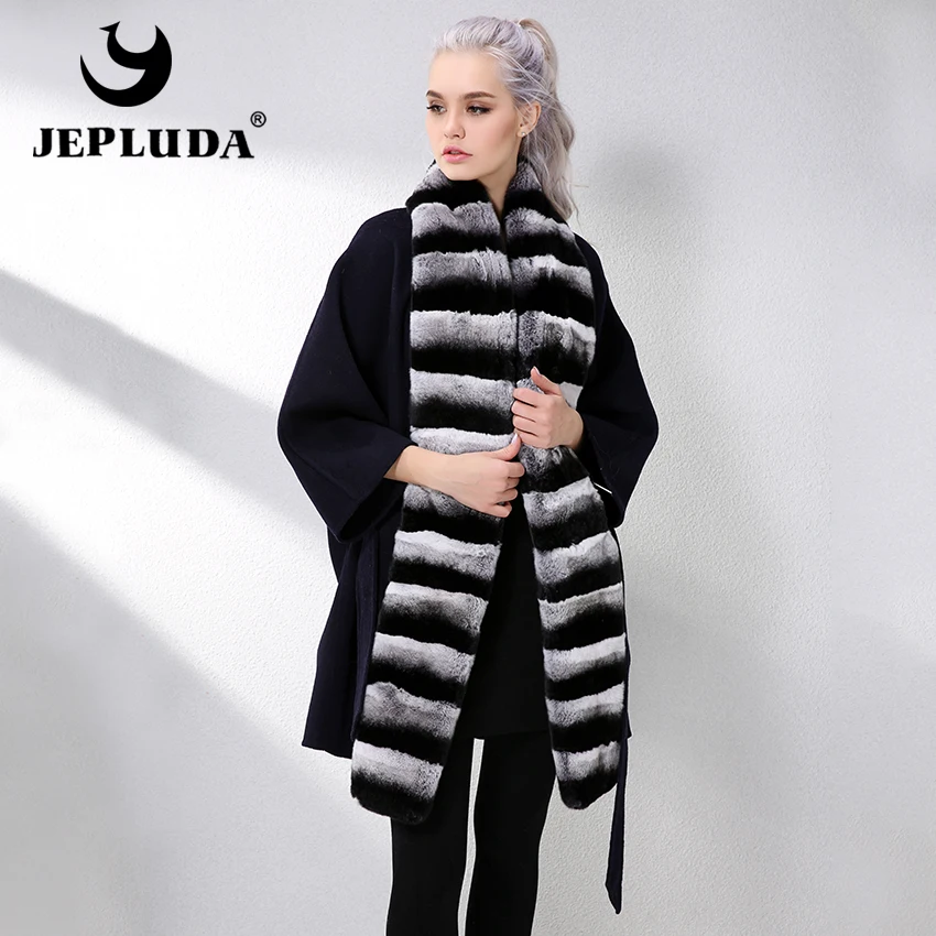 JEPLUDA Пальто Женское Кашемировое с Натуральной Мех Кролика Рекс Женшни Шерсть