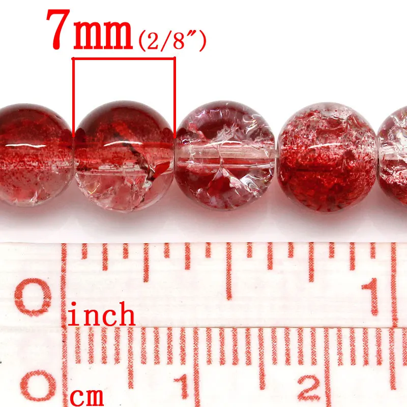 Doreen Box Glass Loose Beads Round Red White Crackle 8mm Dia 78cm(30 6/8&quot) long 1 Strands (approx 103PCs) (B27082) | Украшения и