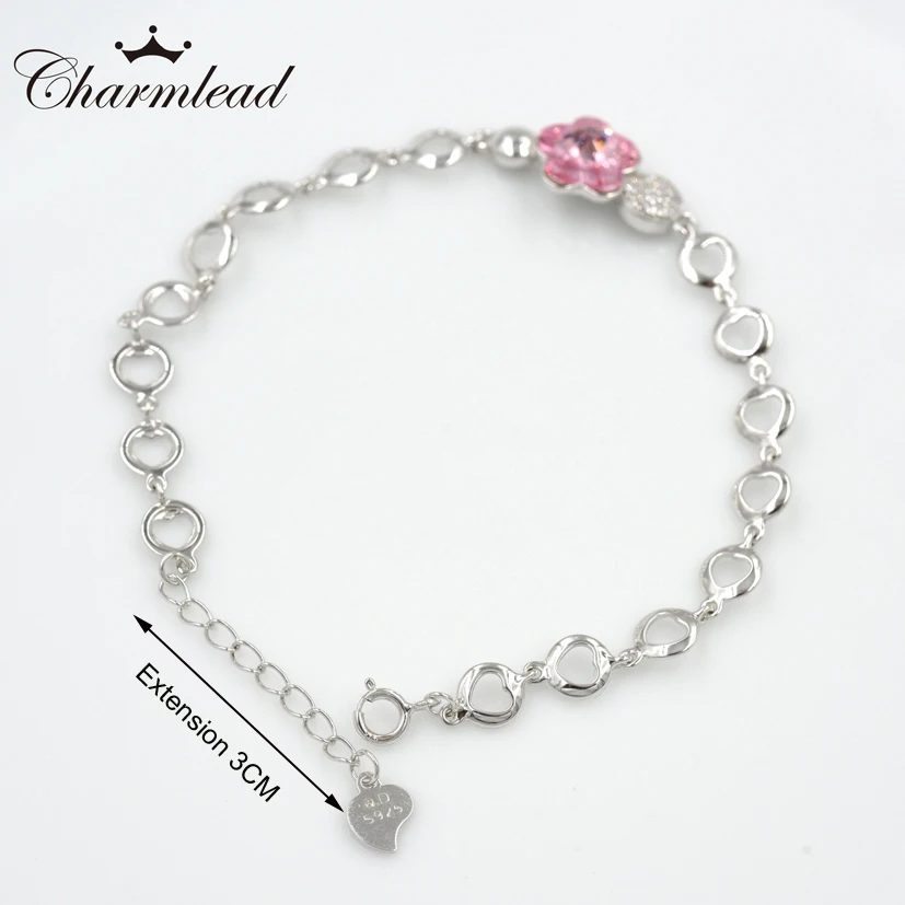 Женский браслет из серебра 2017 пробы с кристаллами и цветком сливы|bracelet jewelry|sterling