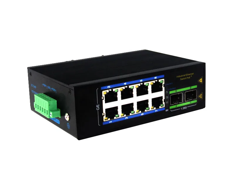 Управляемый кольцо с плетением Промышленный Коммутатор Ethernet 8x10/100/1000Base-T порты RJ45+ 2x гигабитный SFP слотов+ 1 консольный порт