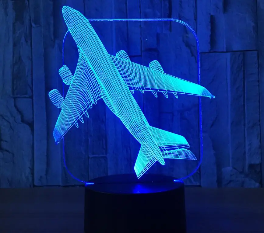 Airplane Lamp Реактивный самолет военный самолет Летающий на землю самолет вертолет 3D светодиодный светильник 7 цветов Изменение детской спальни настольная лампа лучший подарок для дома - Испускаемый цвет: Airplane Lamp
