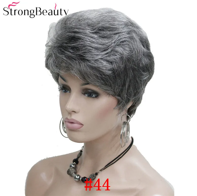 StrongBeauty синтетические Короткие Волнистые Волосы пышные натуральные светлые/серебристо-серые парики с челкой для женщин много цветов на выбор