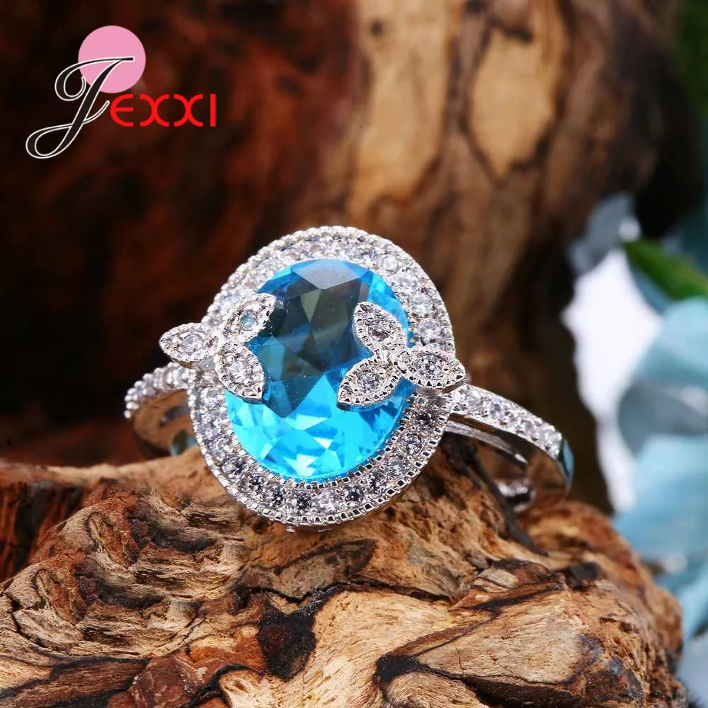 Женские винтажные кольца для свадьбы помолвки Bijoux модные серебряные синие с