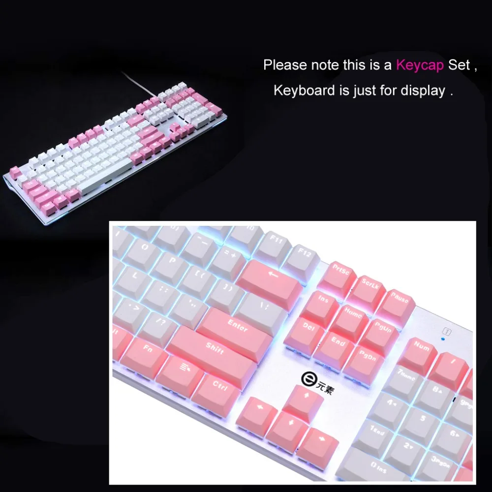 

PBT Keycaps for Mechanical Keyboard Contrast Color Pink White Combo Double-Shot Injection US Standard 104 Keys with Key Puller