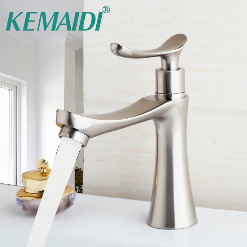 

KEMAIDI Bathroom Sink Deck Mounted Single Cold Faucet Bathroom Basin Sink Faucets Nickel Brushed Stream Spout Tap