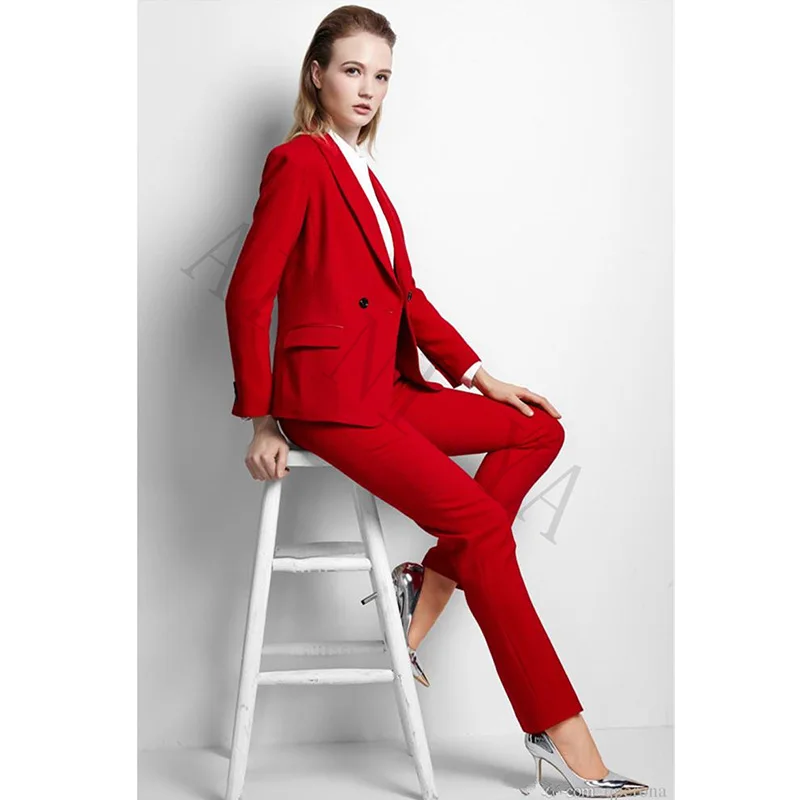 Пиджак + брюки женские деловые костюмы красный двубортный женский офисный костюм