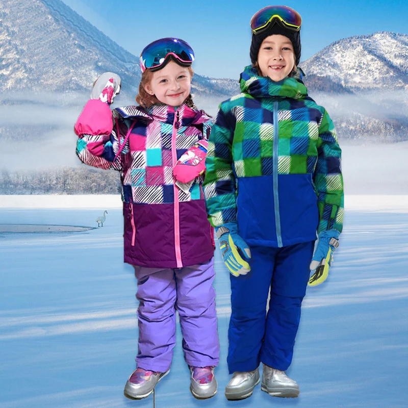 Dollplus/лыжный костюм для мальчиков и девочек; Детский комплект; водонепроницаемая ветрозащитная куртка с капюшоном и штаны; Верхняя одежда для маленьких детей; зимняя одежда для детей