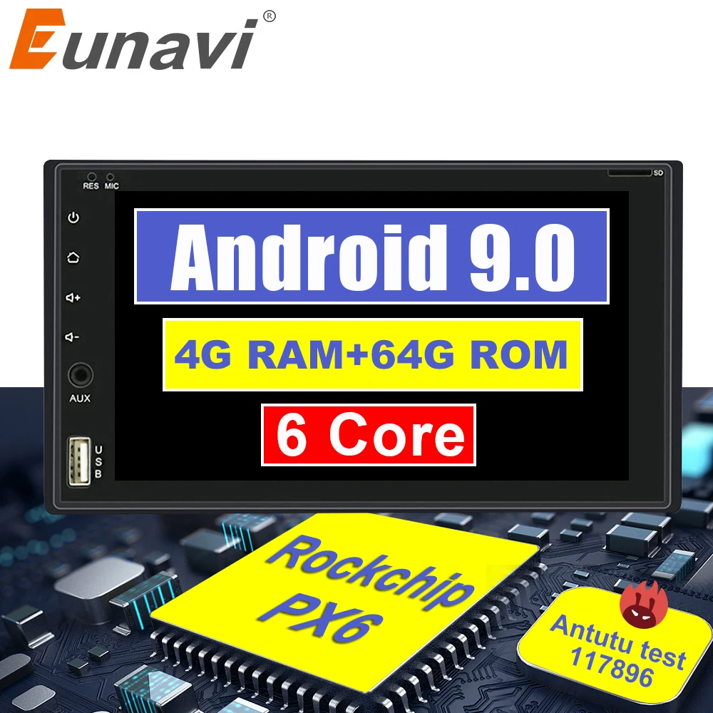 Автомобильный планшет Eunavi 7 дюймов 2 Din 1024*600 HD Android 9 0 универсальный gps навигация