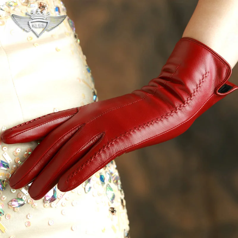 KLSS Брендовые женские перчатки из натуральной кожи зимние Бархатные