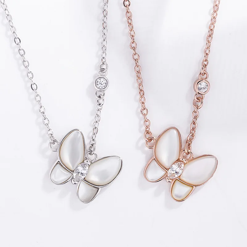 Белый Природный Shell подвеска кристальная бабочка 925 пробы серебро женское