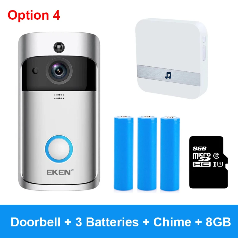 Option 4 EKEN V5 видео дверной звонок умный беспроводной WiFi дверной звонок безопасности визуальная запись домашний монитор ночного видения домофон дверной телефон - Цвет: Option 4