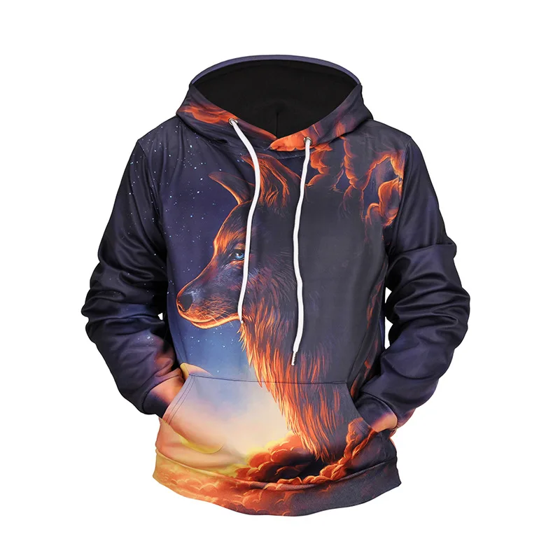 Осень весна Повседневное 3D Кофты с Волк король принт унисекс Для мужчин и женщин