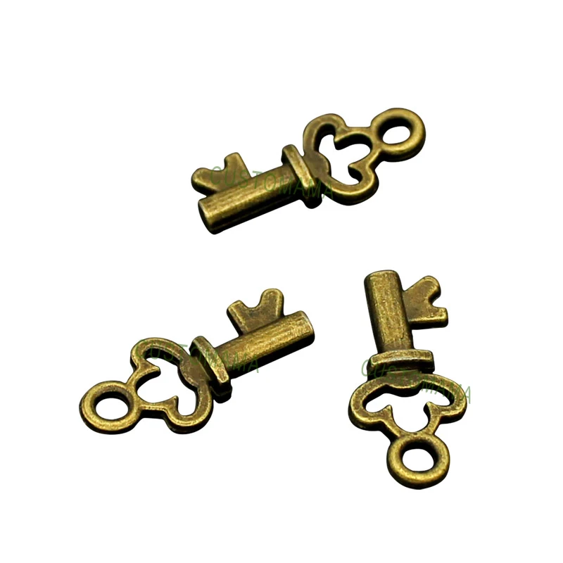 150pcs Antique бронза 2 сторонний крошечные украшения ключи 16x8 мм|Шармы| |