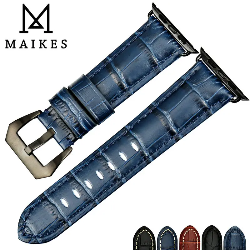 

MAIKES watchbands genuine cow leather watch band for black Apple Watch strap 44mm 40mm 42mm 38mm series 4 3 2 iwatch