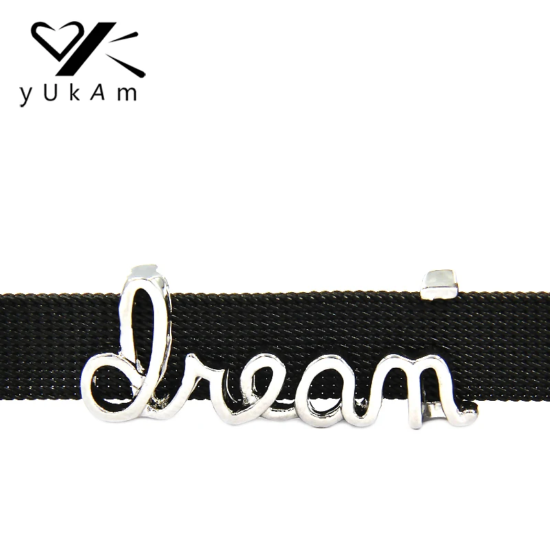YUKAM Keys Silver Color Dream Slide Charms Keepers for Stainless Steel Mesh Keeper Bracelets Bangles Jewelry Accessories Making